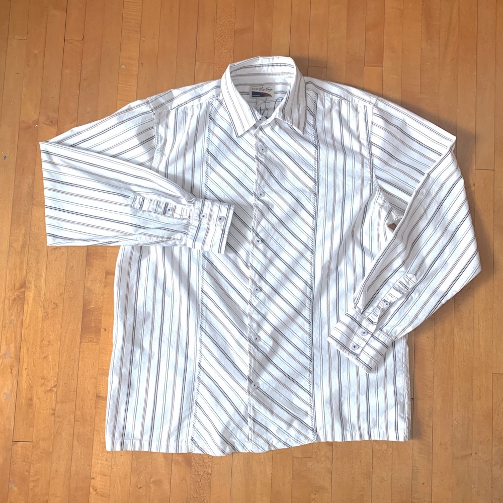 RARE VINTAGE Mens L/S Button Down Embroidered Stripe Shirt Cotton Sz Lar…